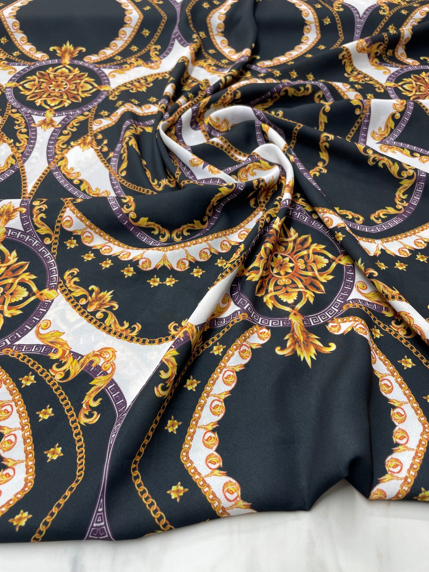 Siyah Verona Desen Elbiselik Gömleklik Krep Kumaş