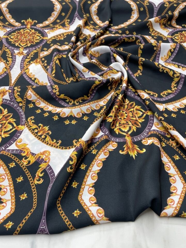 Siyah Verona Desen Elbiselik Gömleklik Krep Kumaş