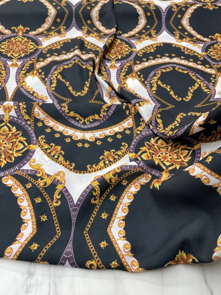 Siyah Verona Desen Elbiselik Gömleklik Krep Kumaş