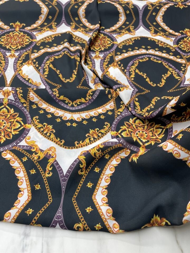 Siyah Verona Desen Elbiselik Gömleklik Krep Kumaş