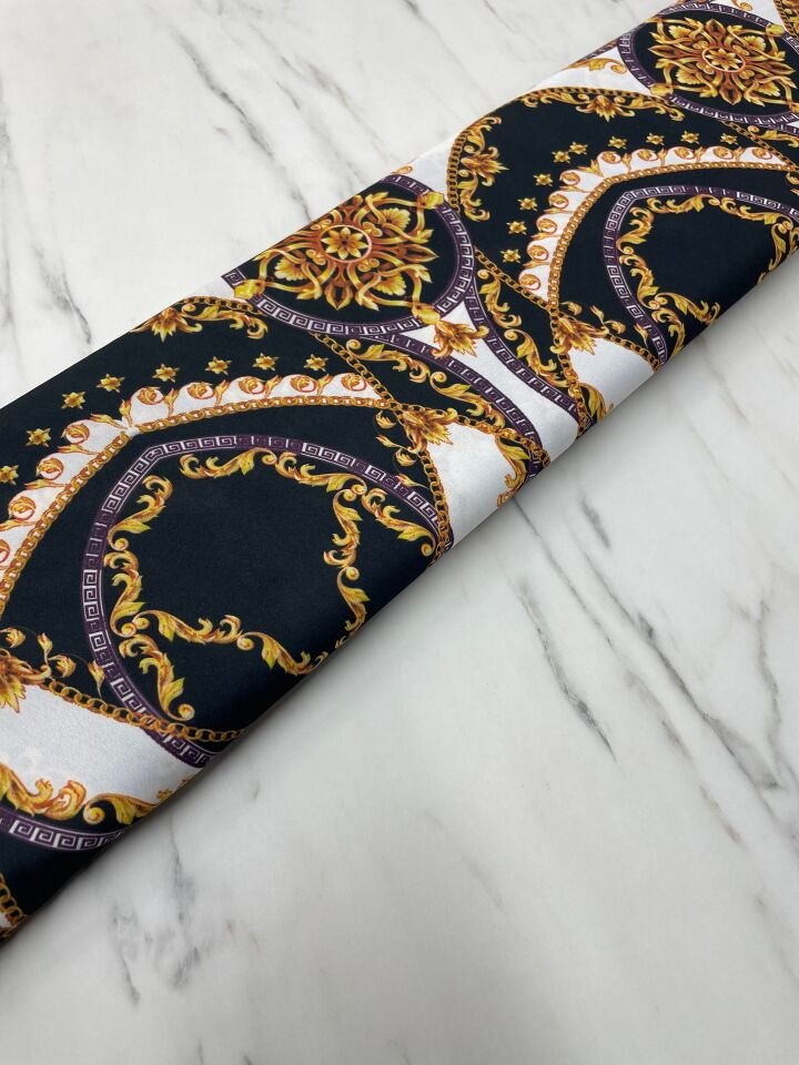 Siyah Verona Desen Elbiselik Gömleklik Krep Kumaş