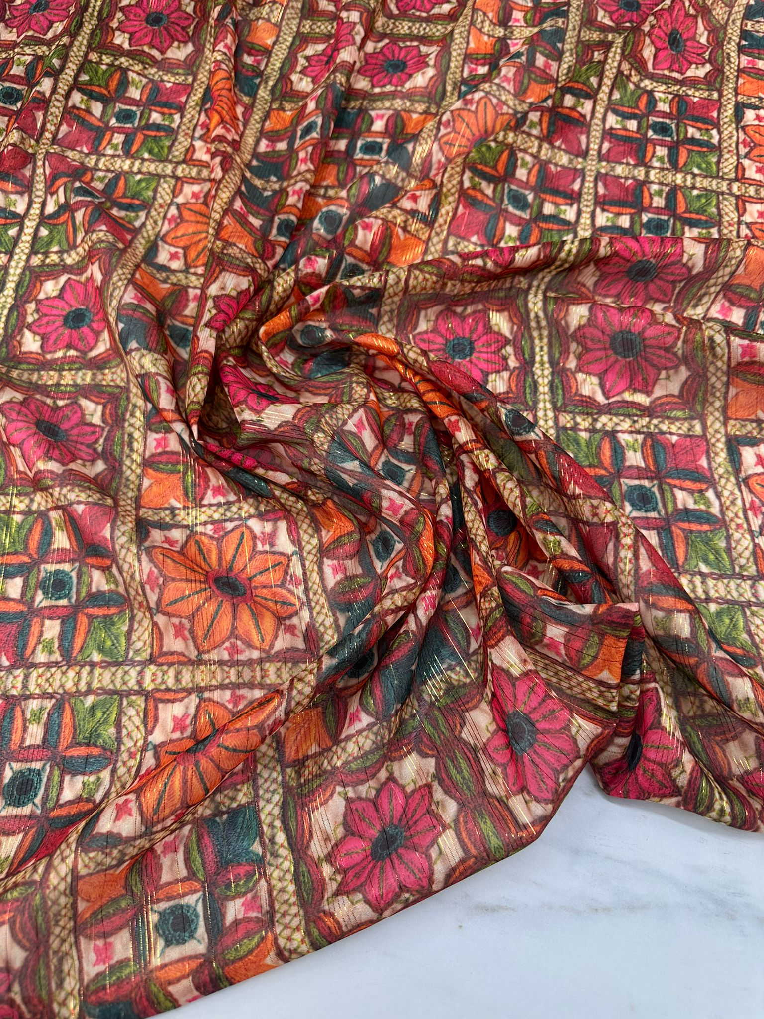 Otantik Desen Simli Şifon Elbise Gömlek Şal