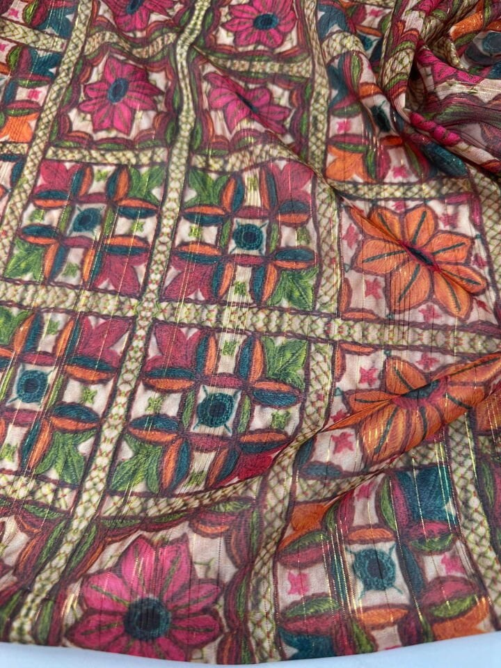 Otantik Desen Simli Şifon Elbise Gömlek Şal