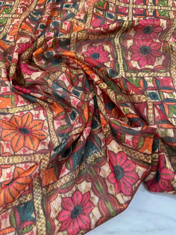 Otantik Desen Simli Şifon Elbise Gömlek Şal