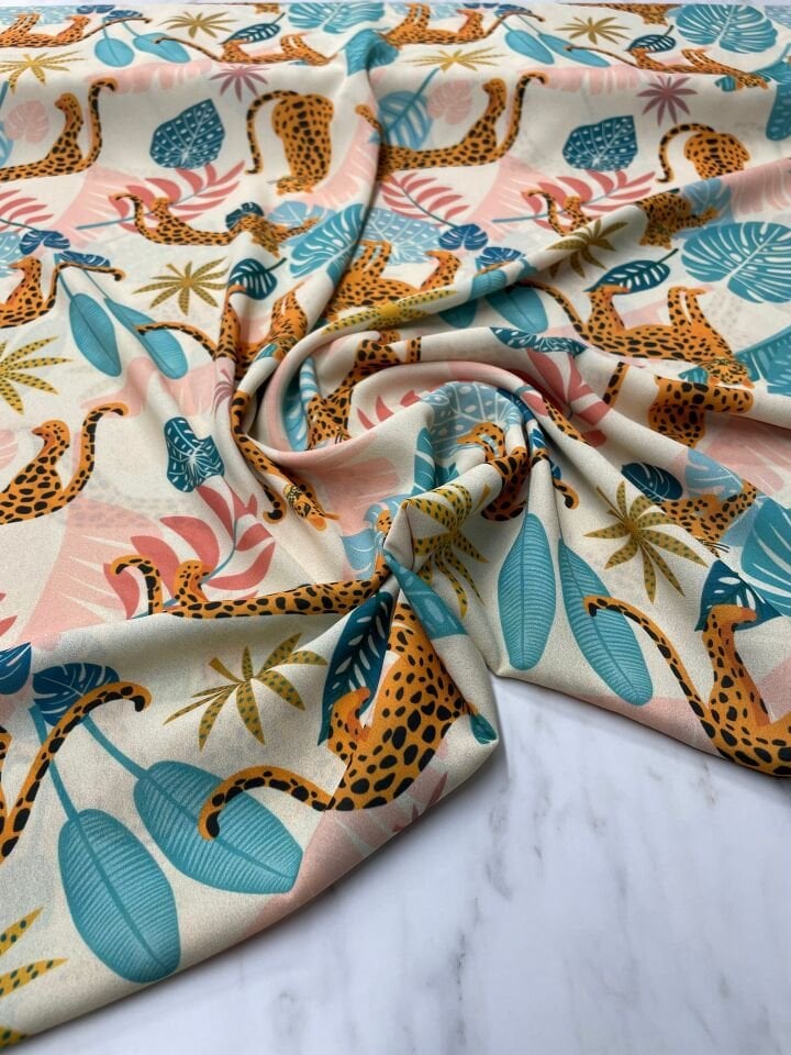 Leopar Desen Elbiselik Gömleklik Krep Kumaş