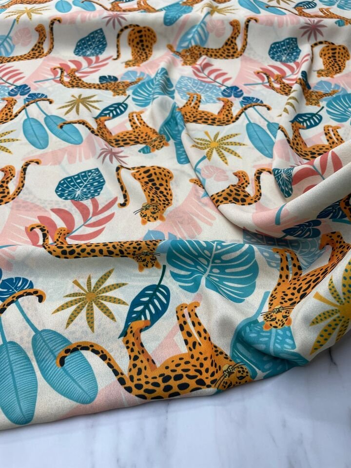 Leopar Desen Elbiselik Gömleklik Krep Kumaş