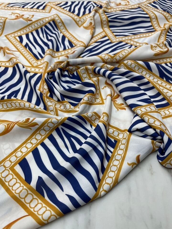 Zebra Detaylı Kareli Desen Elbiselik Gömleklik Krep Kumaş
