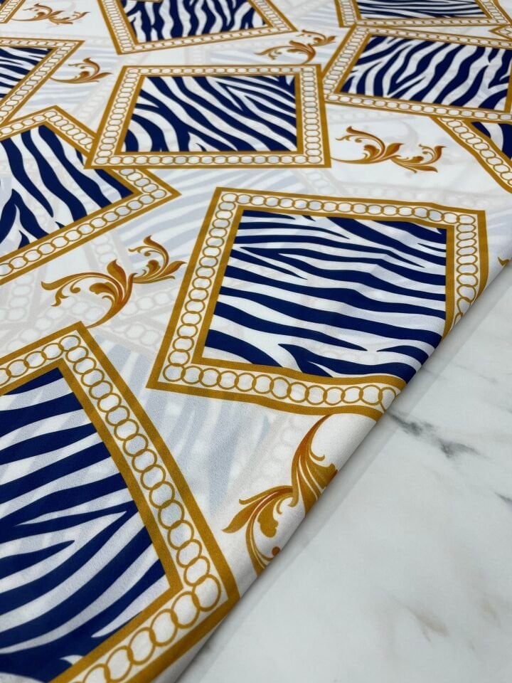 Zebra Detaylı Kareli Desen Elbiselik Gömleklik Krep Kumaş