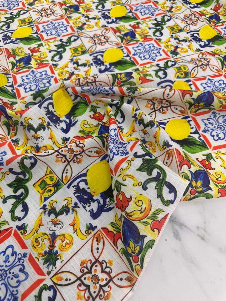 Desenli SimDokuma Poliviskon Keten Elbise Etek Gömlek