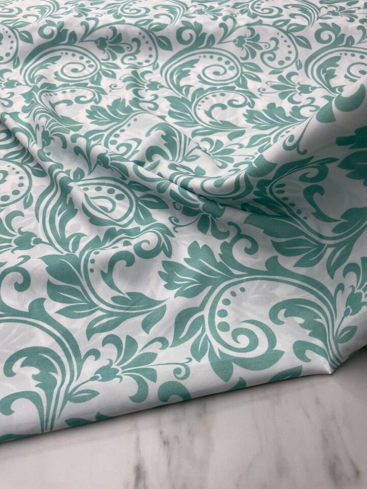 Turkuaz Nakış Desen Elbiselik Gömleklik Krep Kumaş