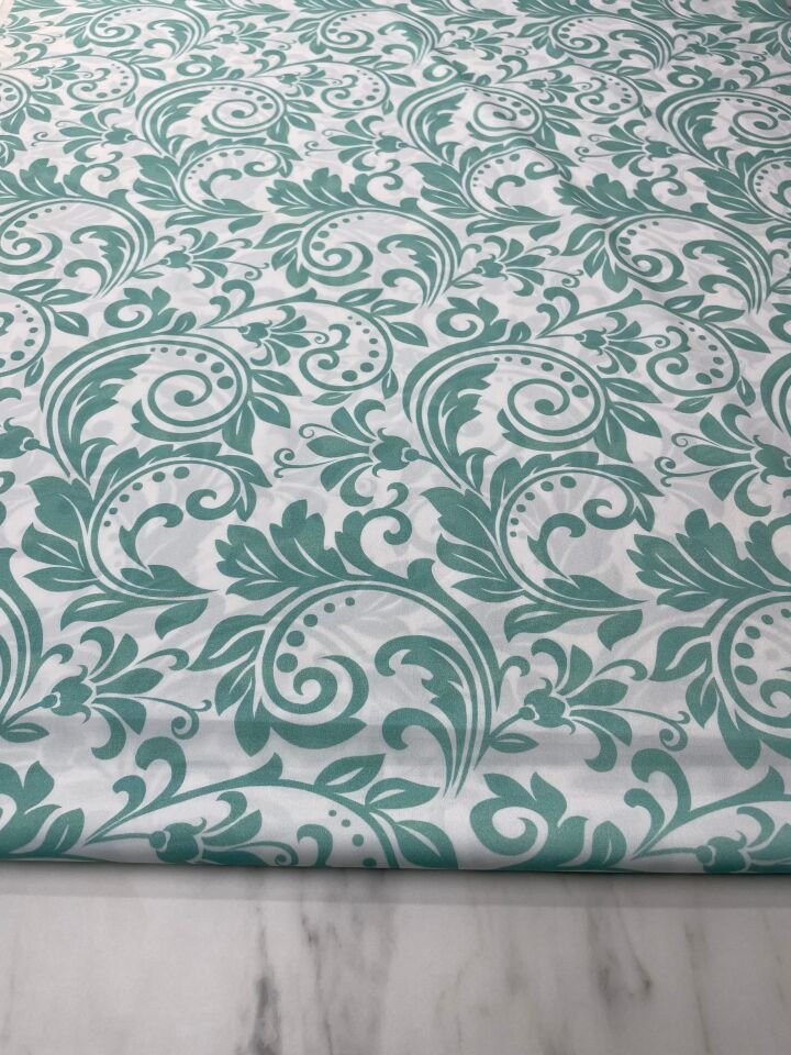 Turkuaz Nakış Desen Elbiselik Gömleklik Krep Kumaş