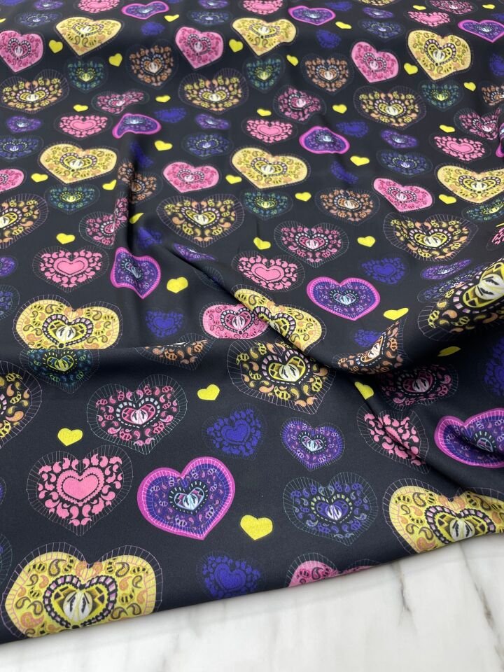 Kalp Desen Elbiselik Gömleklik Krep Kumaş