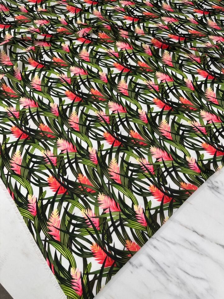 Ateş Çiçeği Desen Elbiselik Gömleklik Krep Kumaş