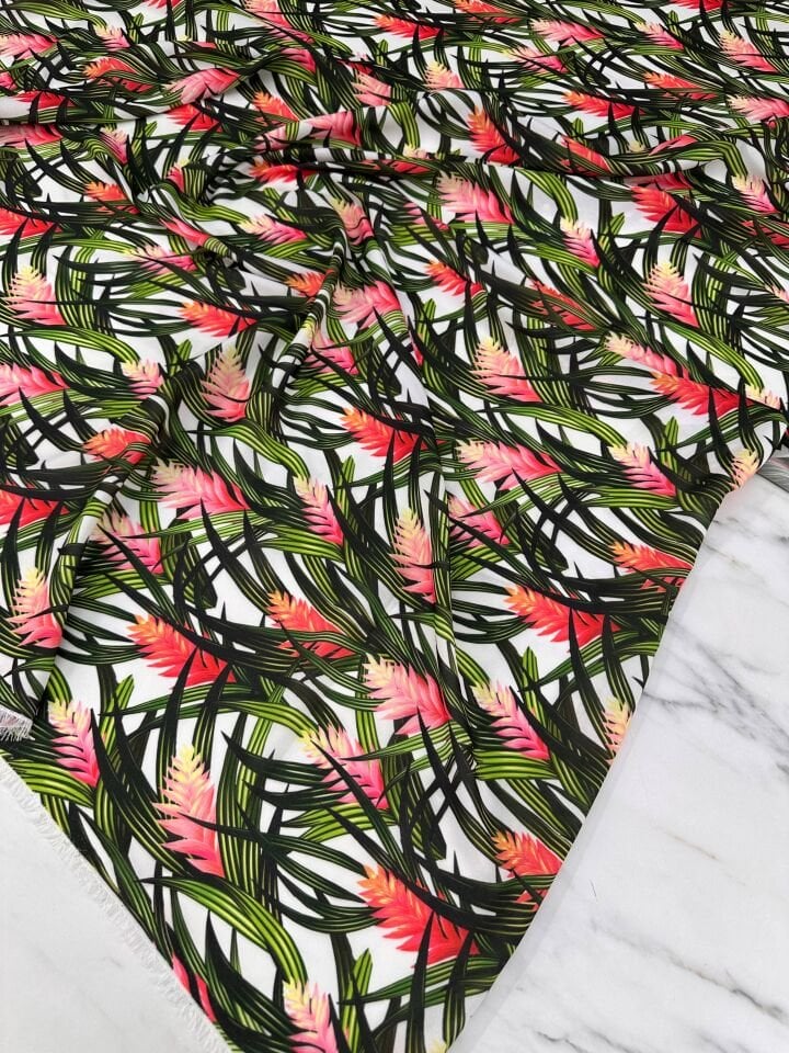 Ateş Çiçeği Desen Elbiselik Gömleklik Krep Kumaş