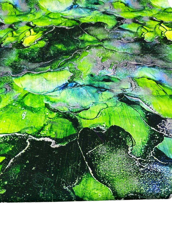 Yeşil Mermer Desen Elbiselik Gömleklik Krep Kumaş