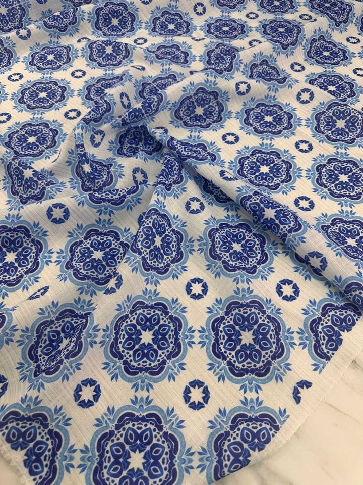 Desenli Sim Dokuma Poliviskon Keten Elbise Etek Gömlek