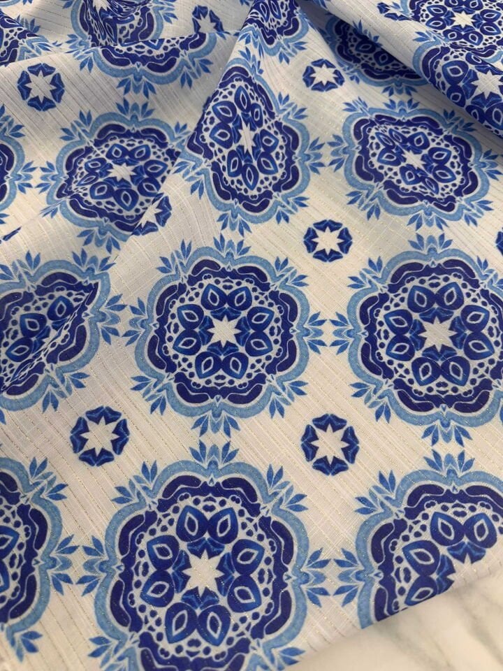 Desenli Sim Dokuma Poliviskon Keten Elbise Etek Gömlek