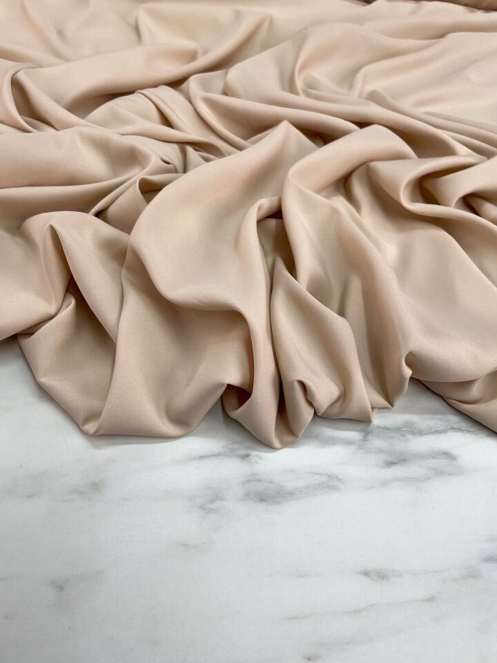 Krem Düz Elbiselik İpek Saten Kumaş