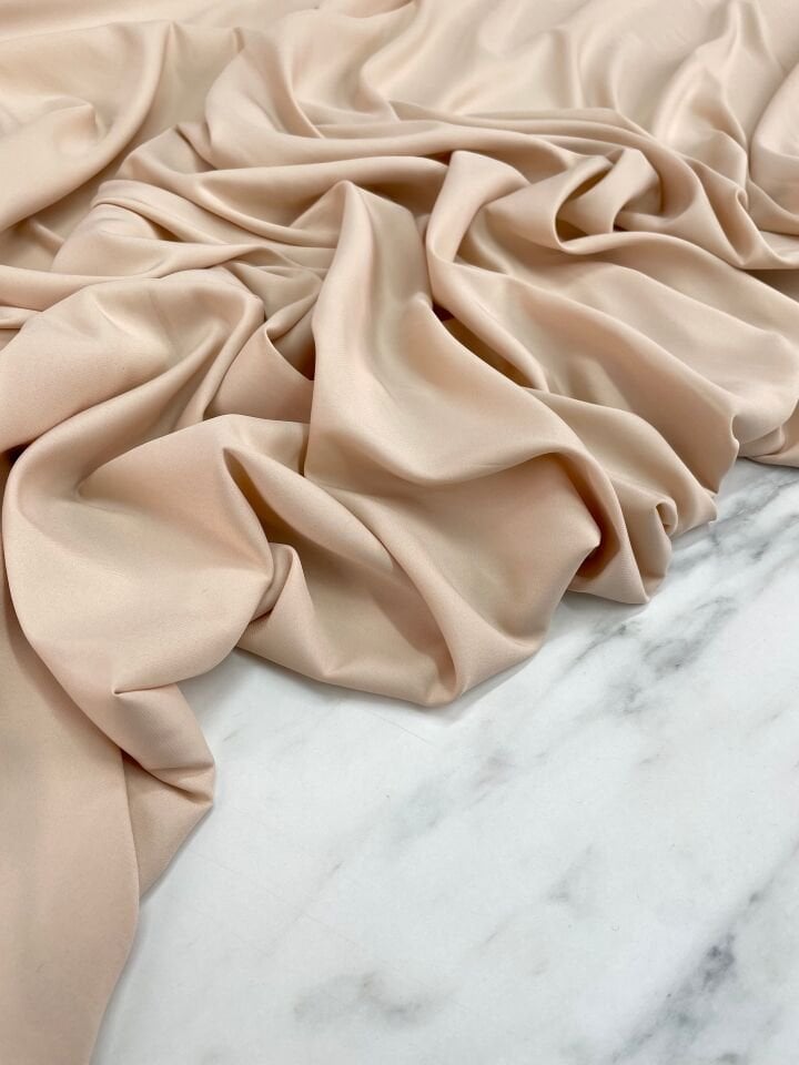 Krem Düz Elbiselik İpek Saten Kumaş