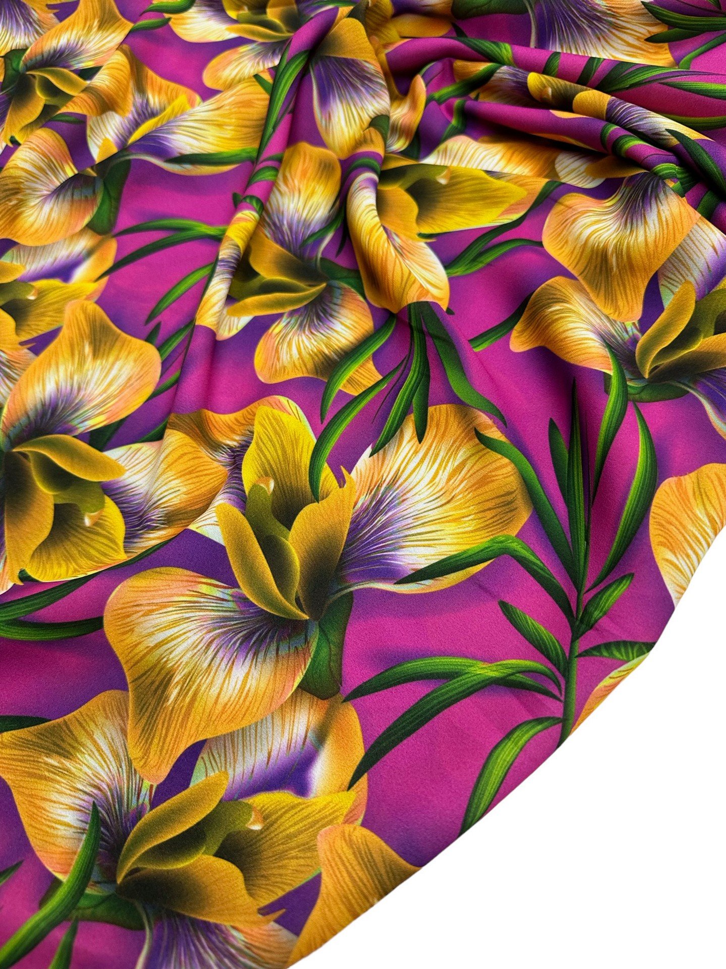 Sarı Çiçek Desen Elbiselik Gömleklik Krep Kumaş