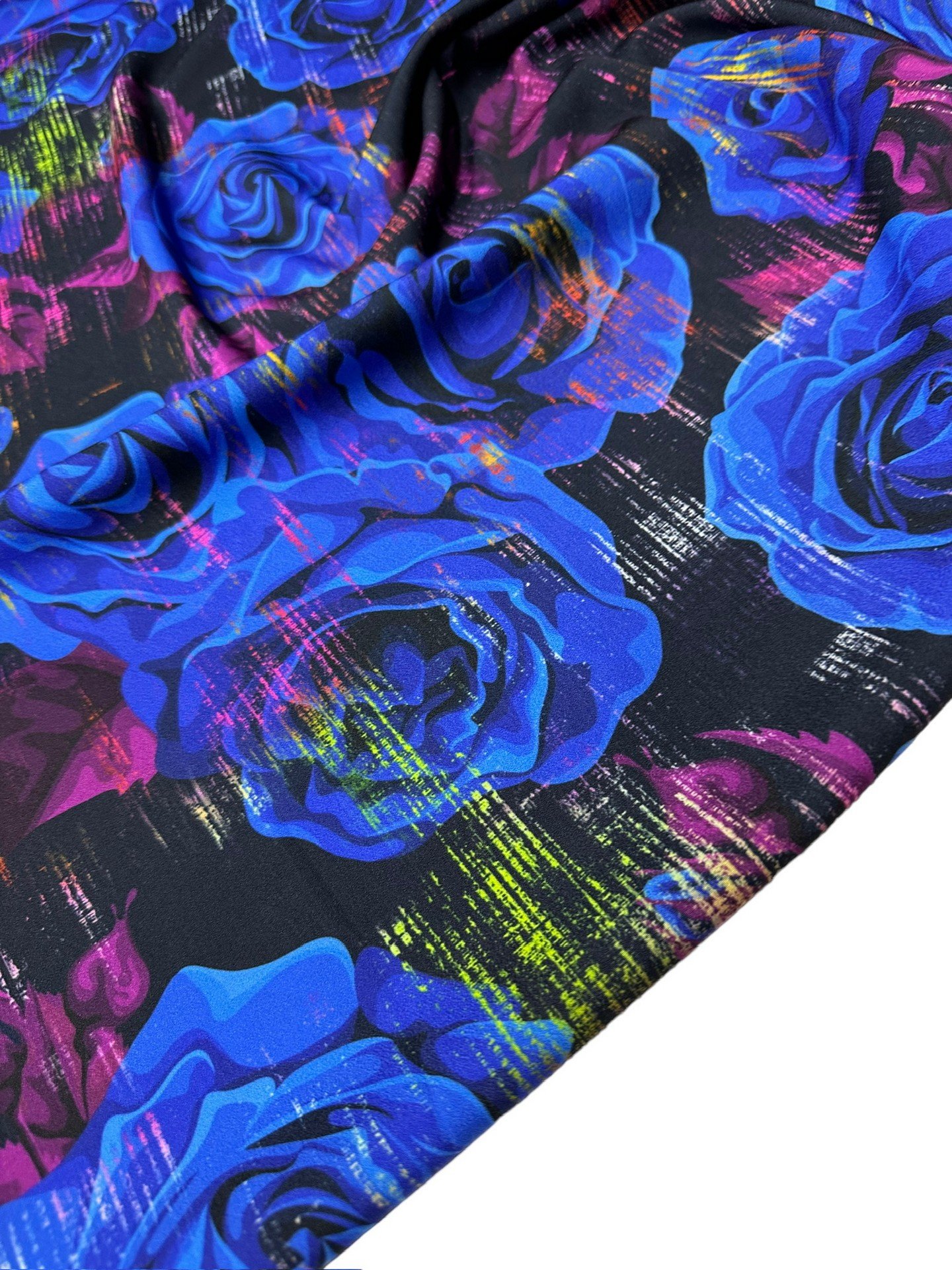 Lacivert Gül Desen Elbiselik Gömleklik Krep Kumaş