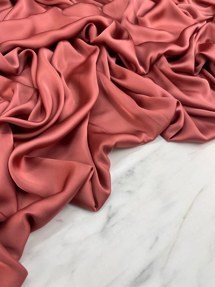 Somon Düz Elbiselik İpek Saten Kumaş