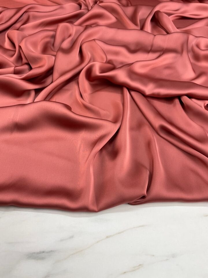 Somon Düz Elbiselik İpek Saten Kumaş