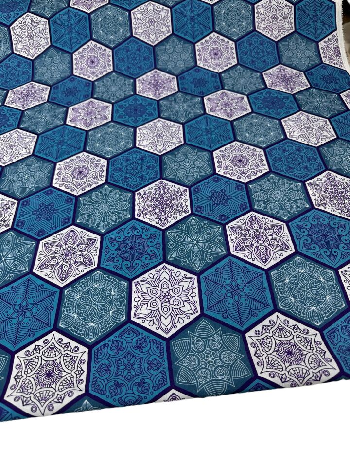 Beşgen Desen Elbiselik Gömleklik Krep Kumaş