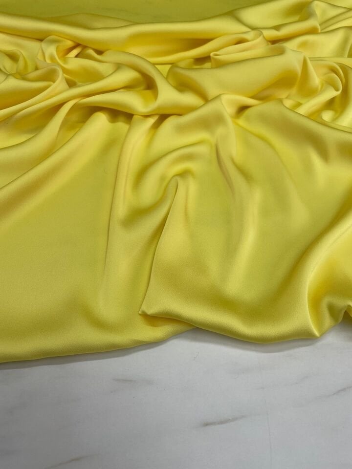 Sarı Düz Elbiselik İpek Saten Kumaş