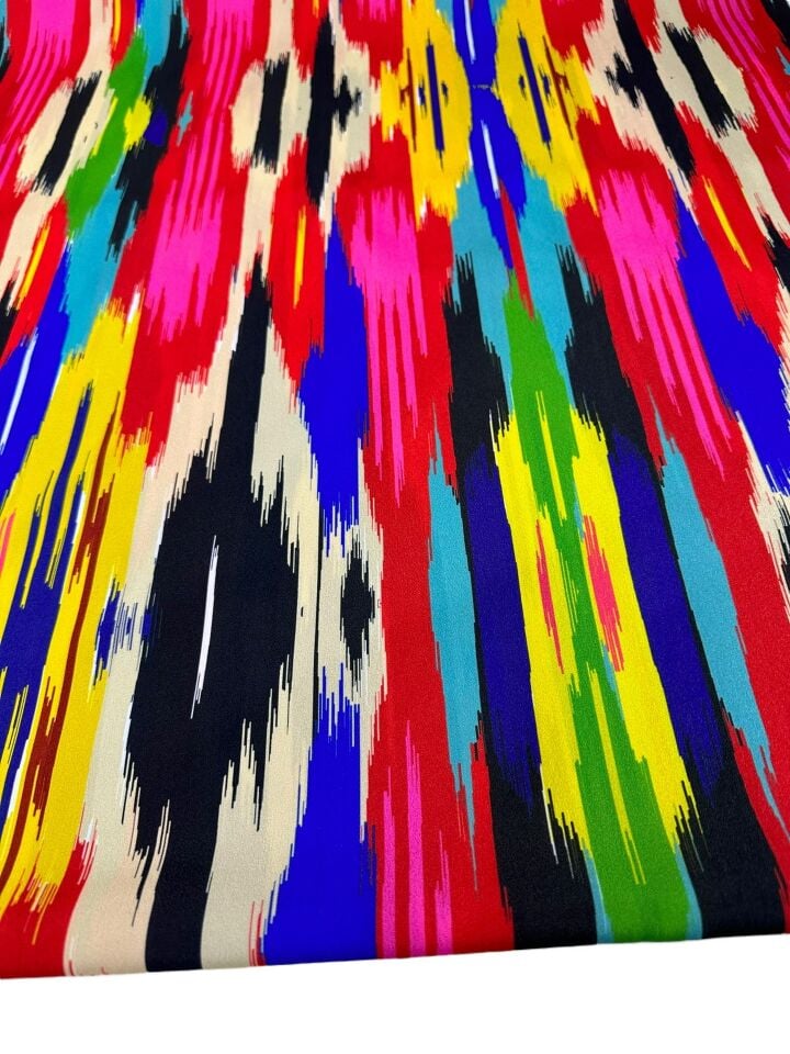 Renkli Desen Elbiselik Gömleklik Krep Kumaş
