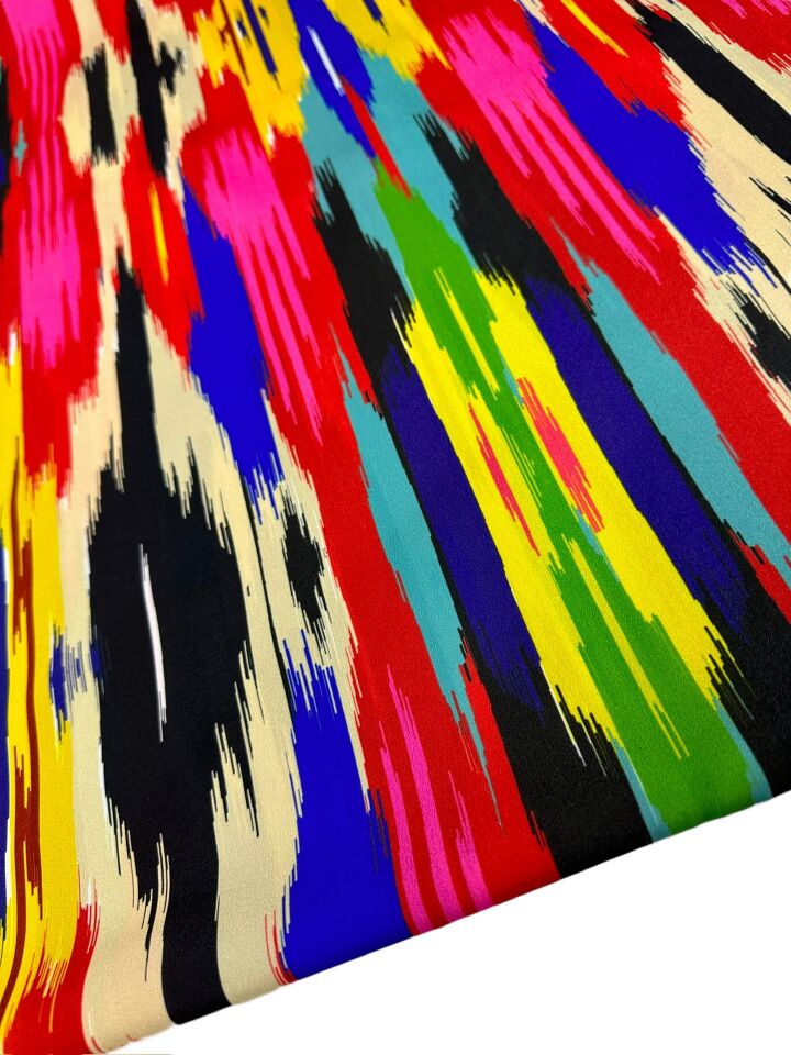 Renkli Desen Elbiselik Gömleklik Krep Kumaş