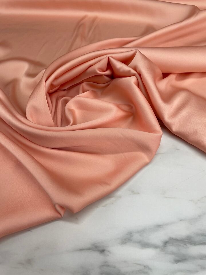 Şeftali Düz Elbiselik İpek Saten Kumaş