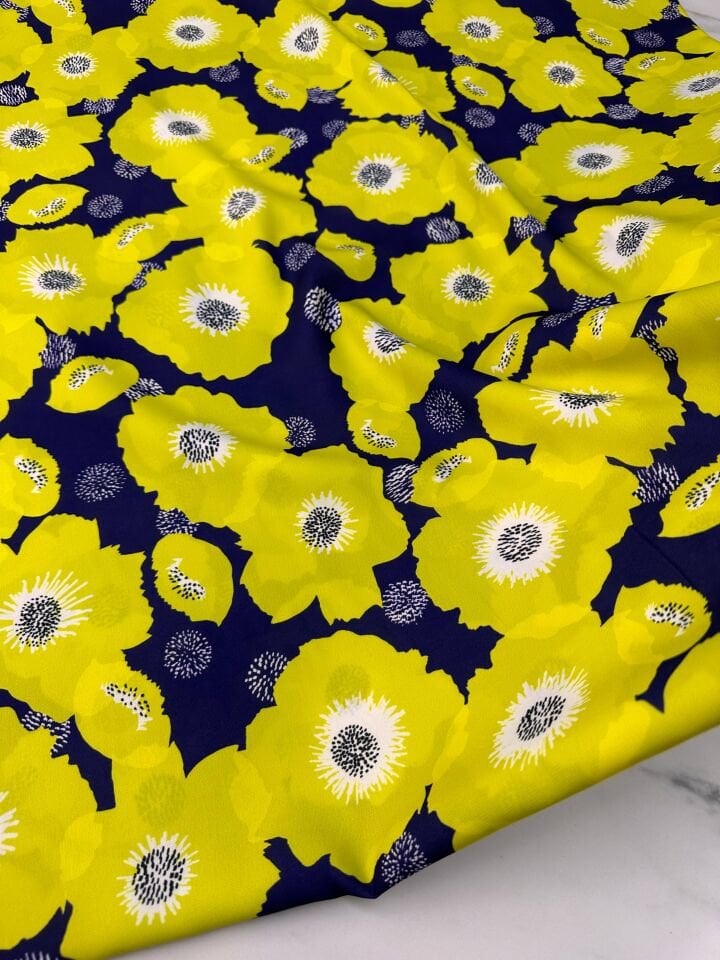 Sarı Geranium Desen Elbiselik Gömleklik Krep Kumaş
