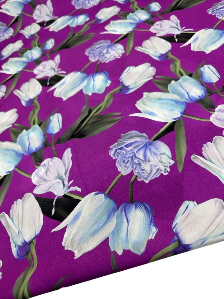 Gül Desen Elbiselik Gömleklik Krep Kumaş