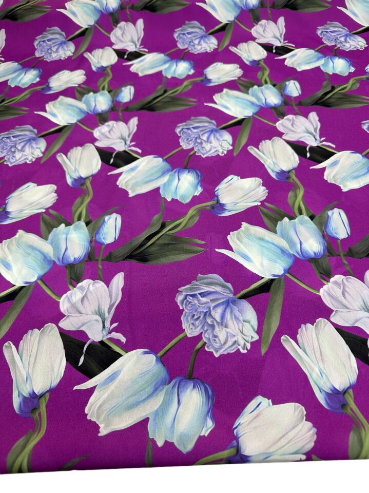 Gül Desen Elbiselik Gömleklik Krep Kumaş