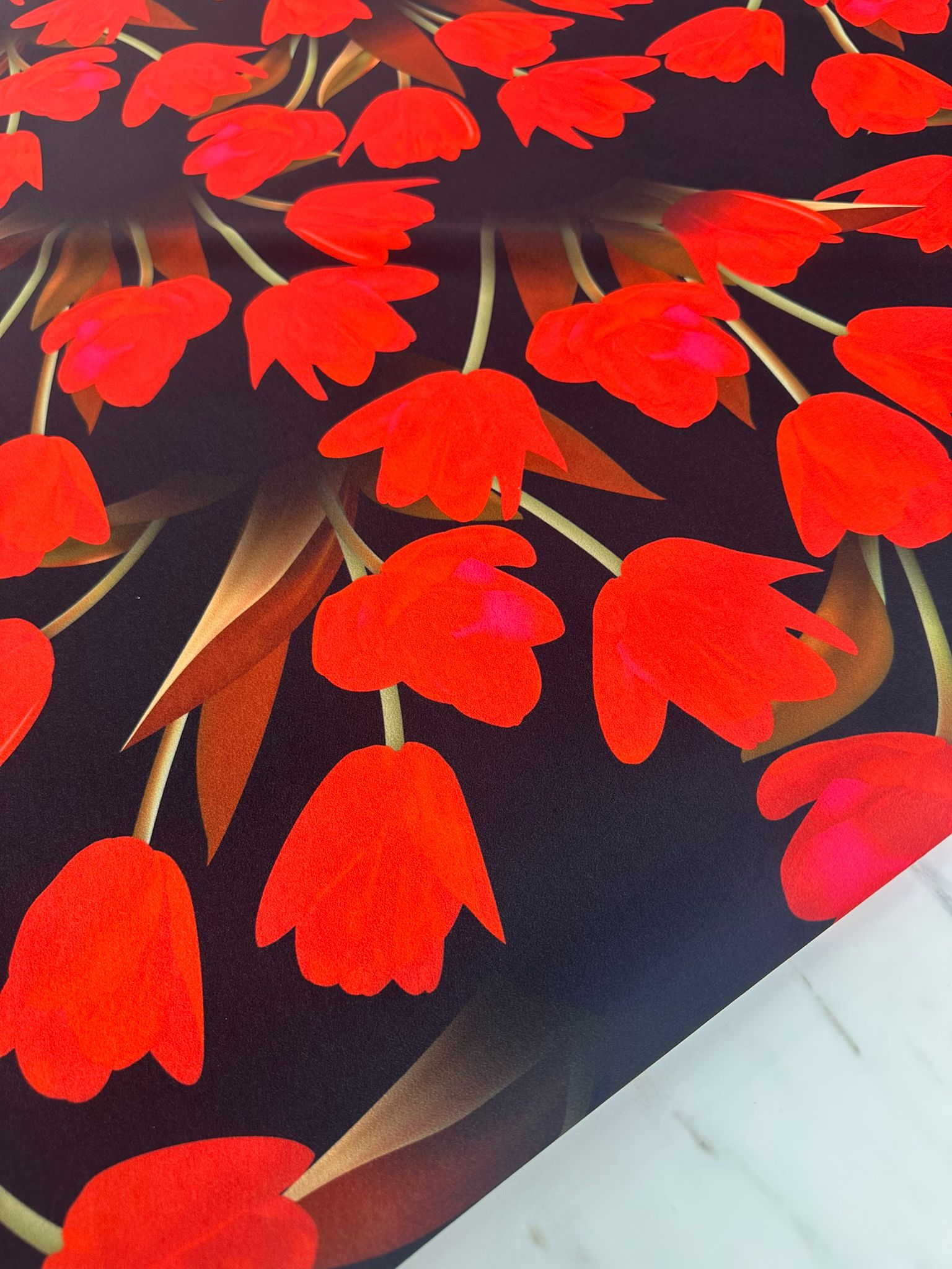 Kırmızı Gül Desen Krep Kumaş Elbise Etek Gömlek Şalvar