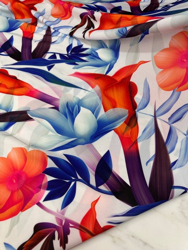 Zambak Desen Elbiselik Gömleklik Krep Kumaş