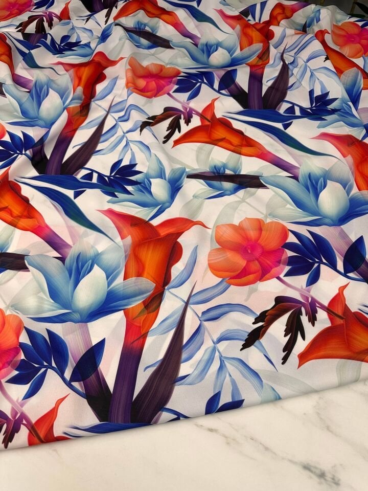 Zambak Desen Elbiselik Gömleklik Krep Kumaş