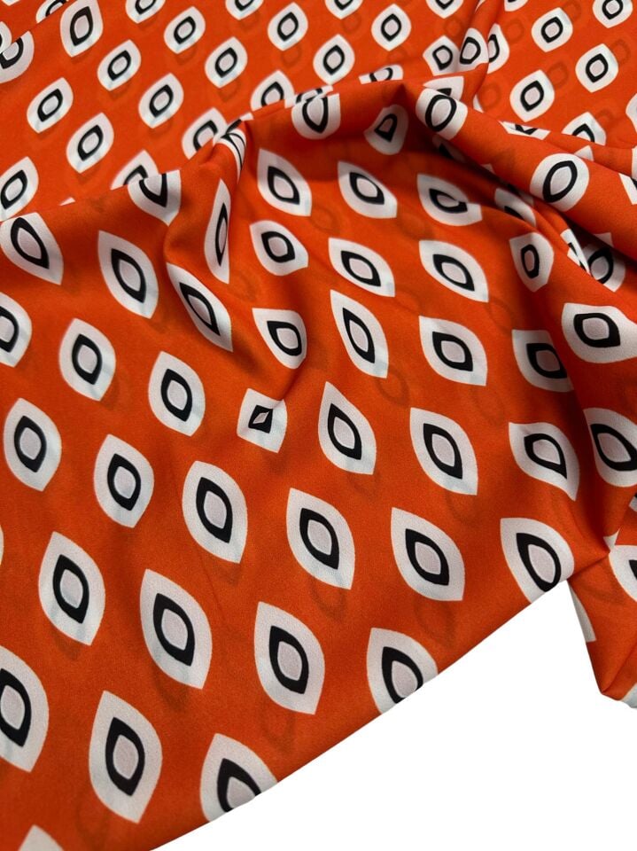 Turuncu Damla Desen Elbiselik Gömleklik Krep Kumaş