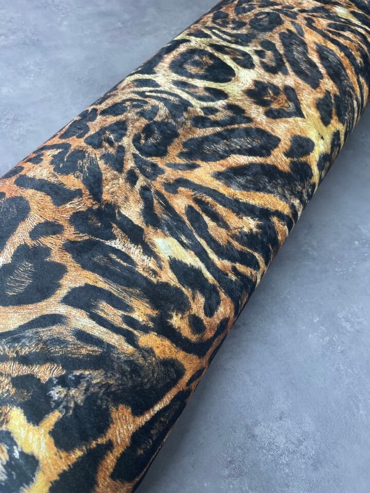 Leopar Desen Elbiselik Kadife Kumaş