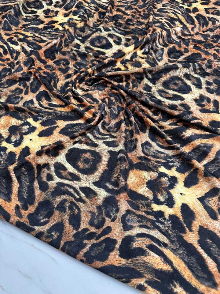 Leopar Desen Elbiselik Kadife Kumaş