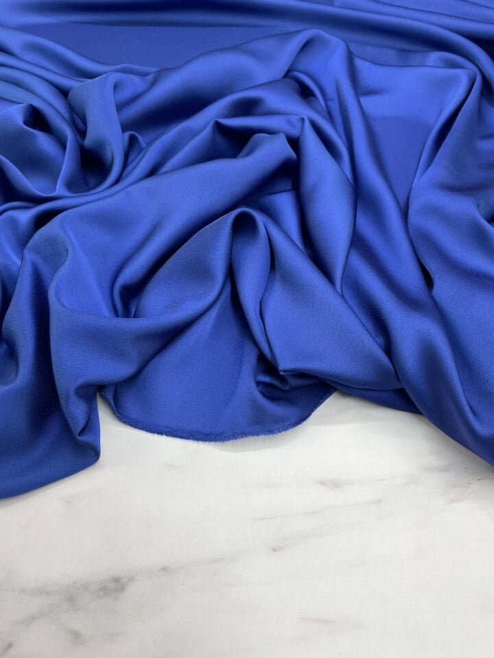Mavi Düz Elbiselik İpek Saten Kumaş
