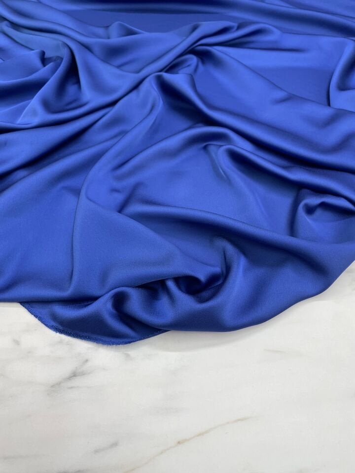 Mavi Düz Elbiselik İpek Saten Kumaş