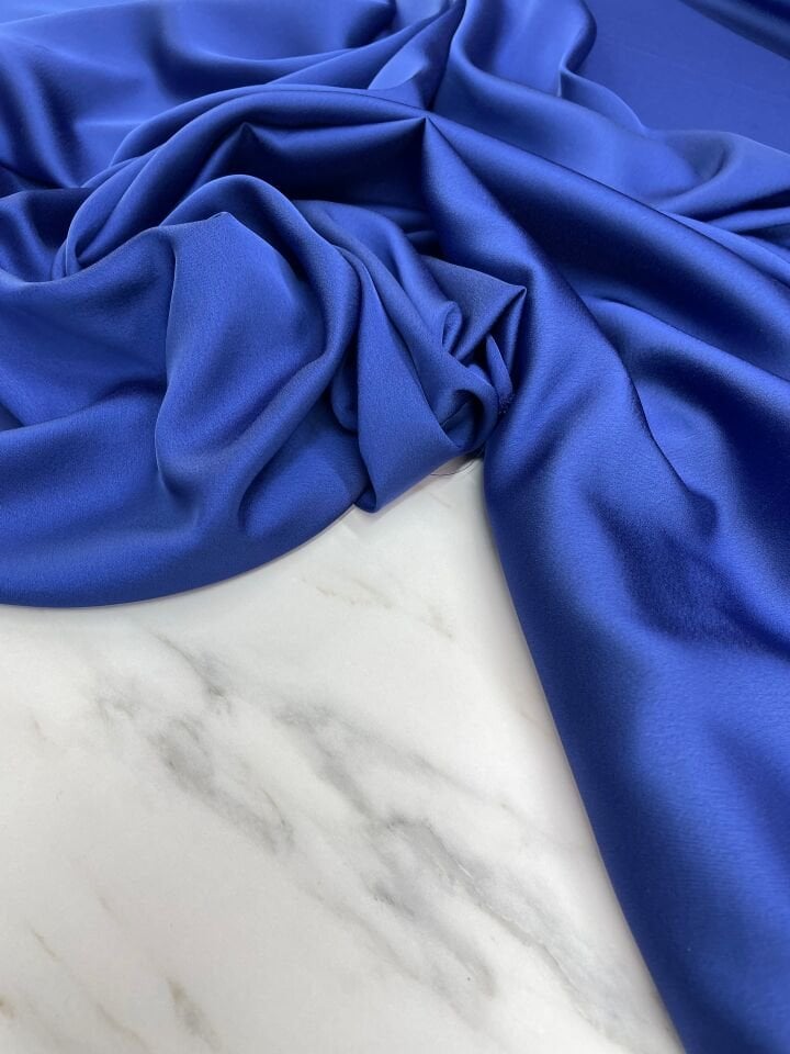 Mavi Düz Elbiselik İpek Saten Kumaş