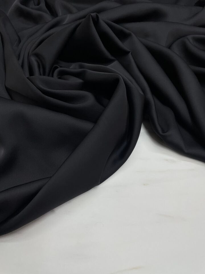 Siyah Düz Elbiselik İpek Saten Kumaş