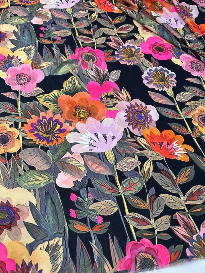 Çiçek Desen Elbiselik Gömleklik Krep Kumaş