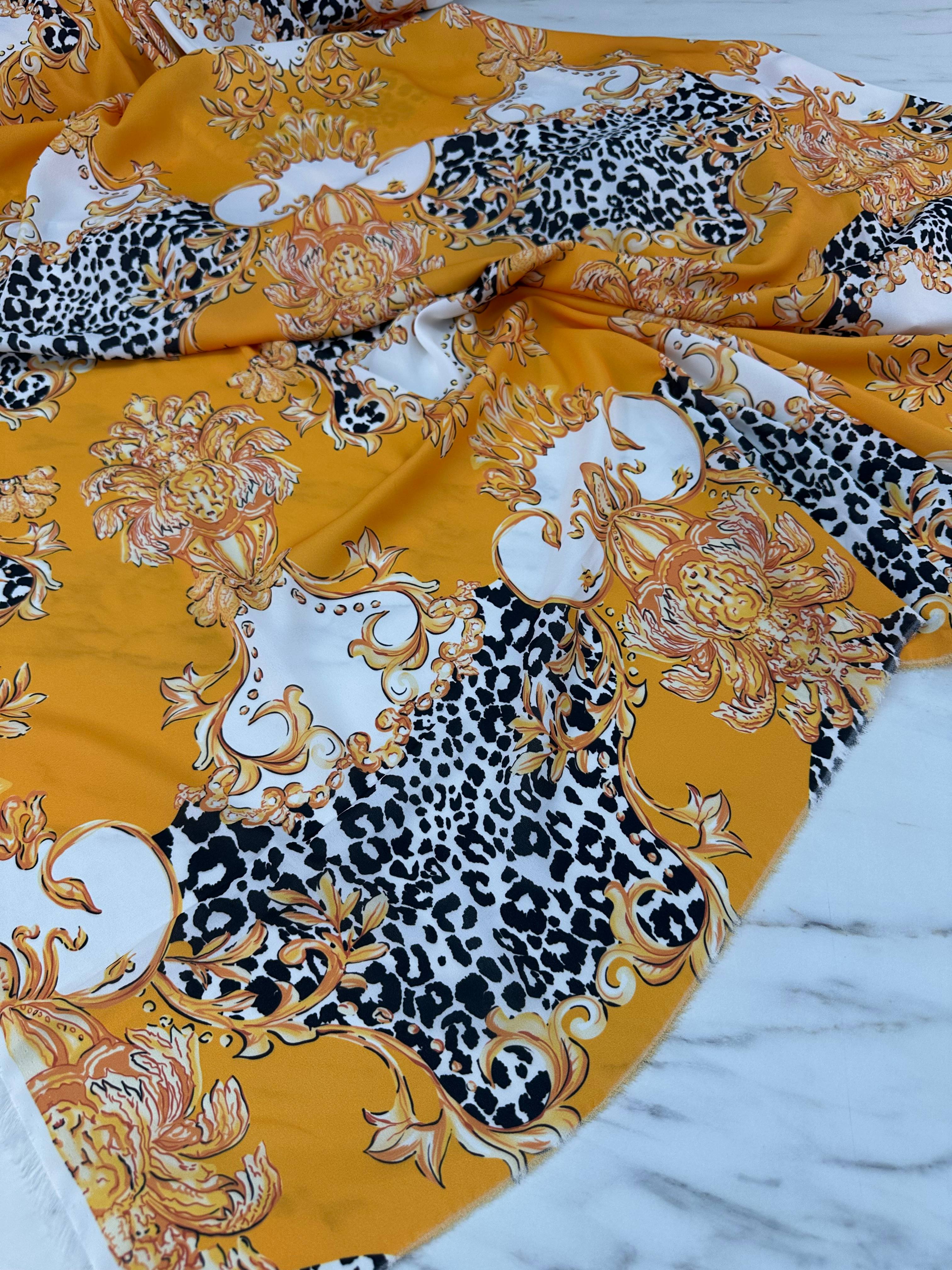 Sarı Verona Desen Elbiselik Gömleklik Krep Kumaş