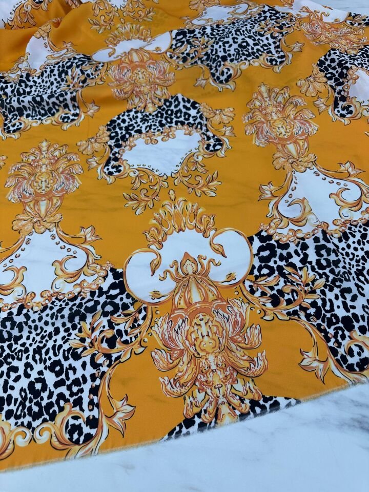 Sarı Verona Desen Elbiselik Gömleklik Krep Kumaş