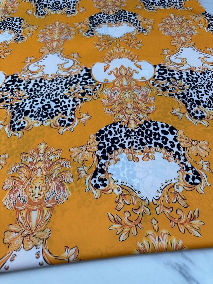 Sarı Verona Desen Elbiselik Gömleklik Krep Kumaş
