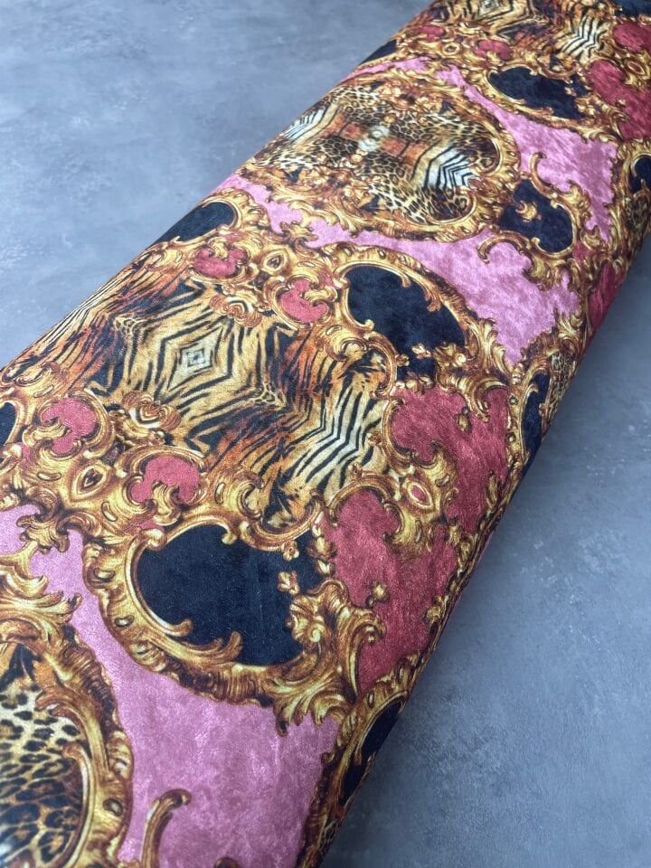 Tiran Desen Elbiselik Kadife Kumaş